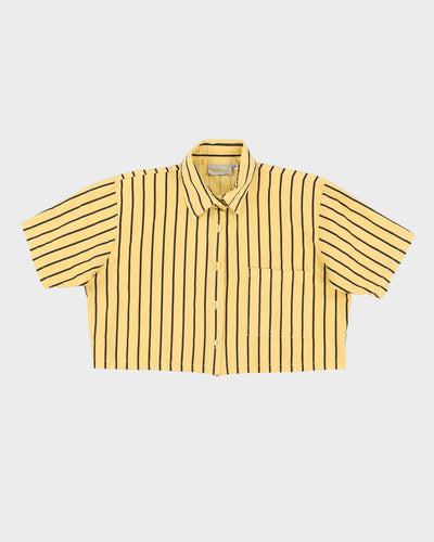 Vintage 1990s Yellow Striped Cropped Blouse - M