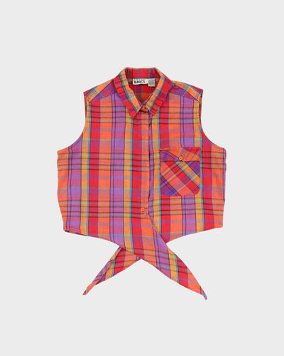 Vintage 1990s Red Checked Tie-Front Blouse - M