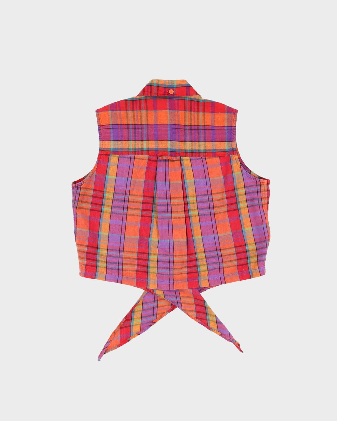 Vintage 1990s Red Checked Tie-Front Blouse - M