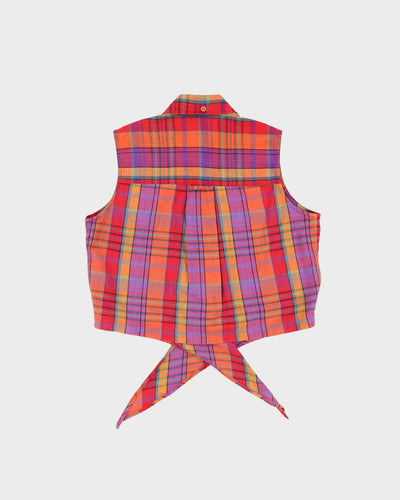 Vintage 1990s Red Checked Tie-Front Blouse - M