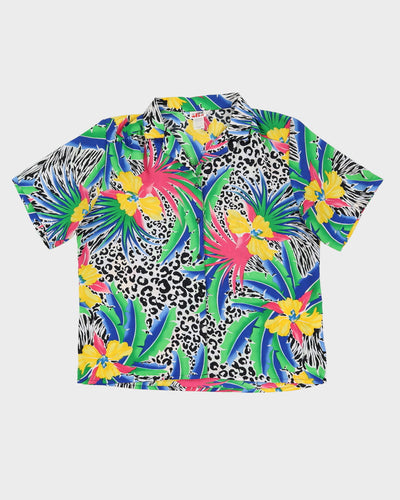 Vintage Blue Hawaiian Patterned Blouse - L