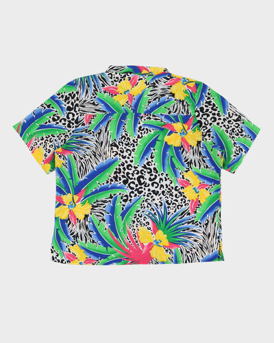 Vintage Blue Hawaiian Patterned Blouse - L