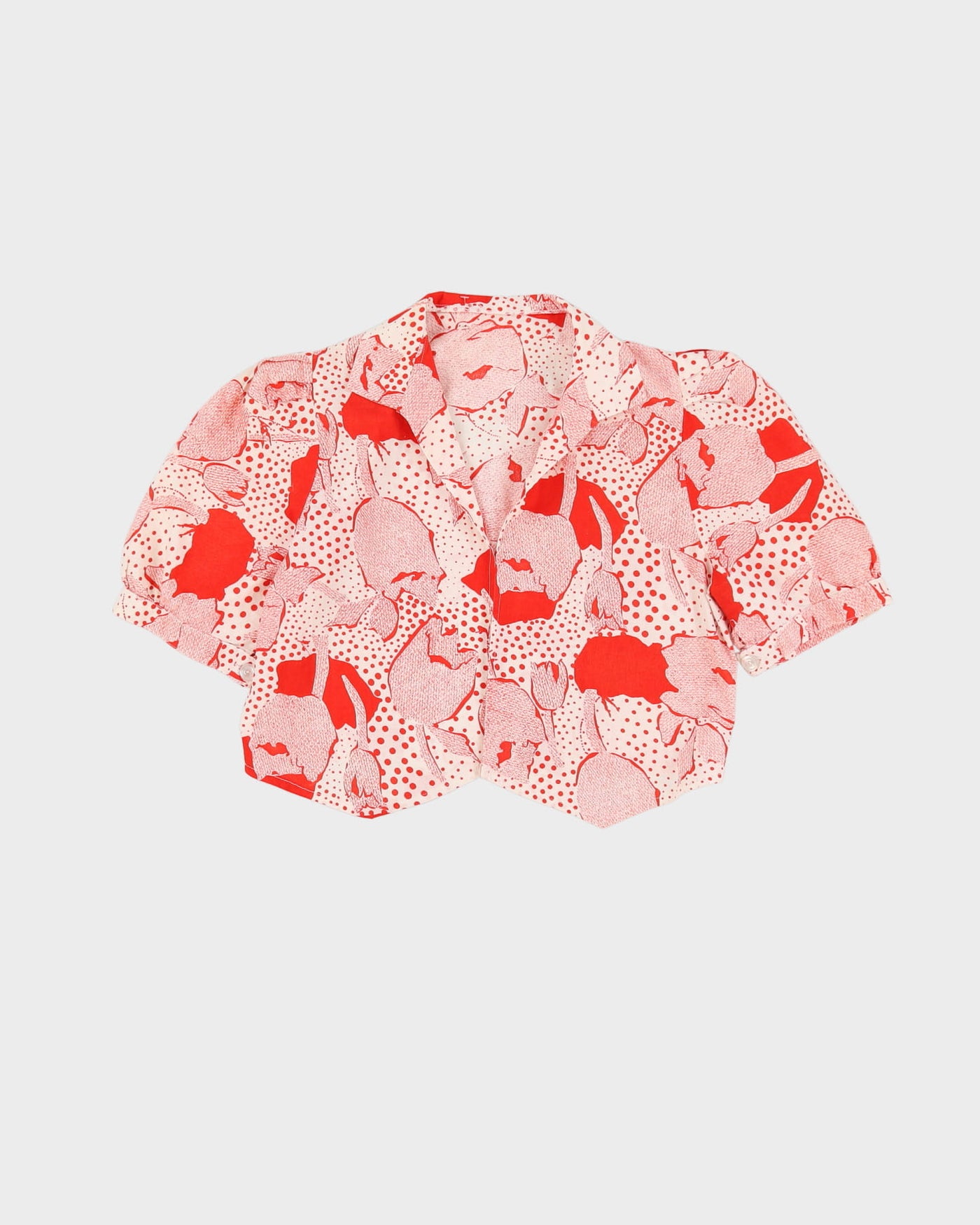 Vintage 1990s Red And White Patterned Blouse -  S