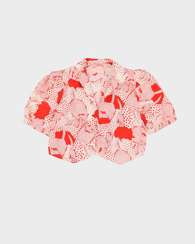 Vintage 1990s Red And White Patterned Blouse -  S