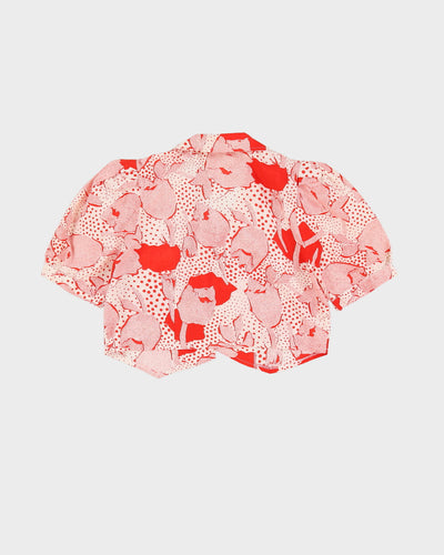 Vintage 1990s Red And White Patterned Blouse -  S