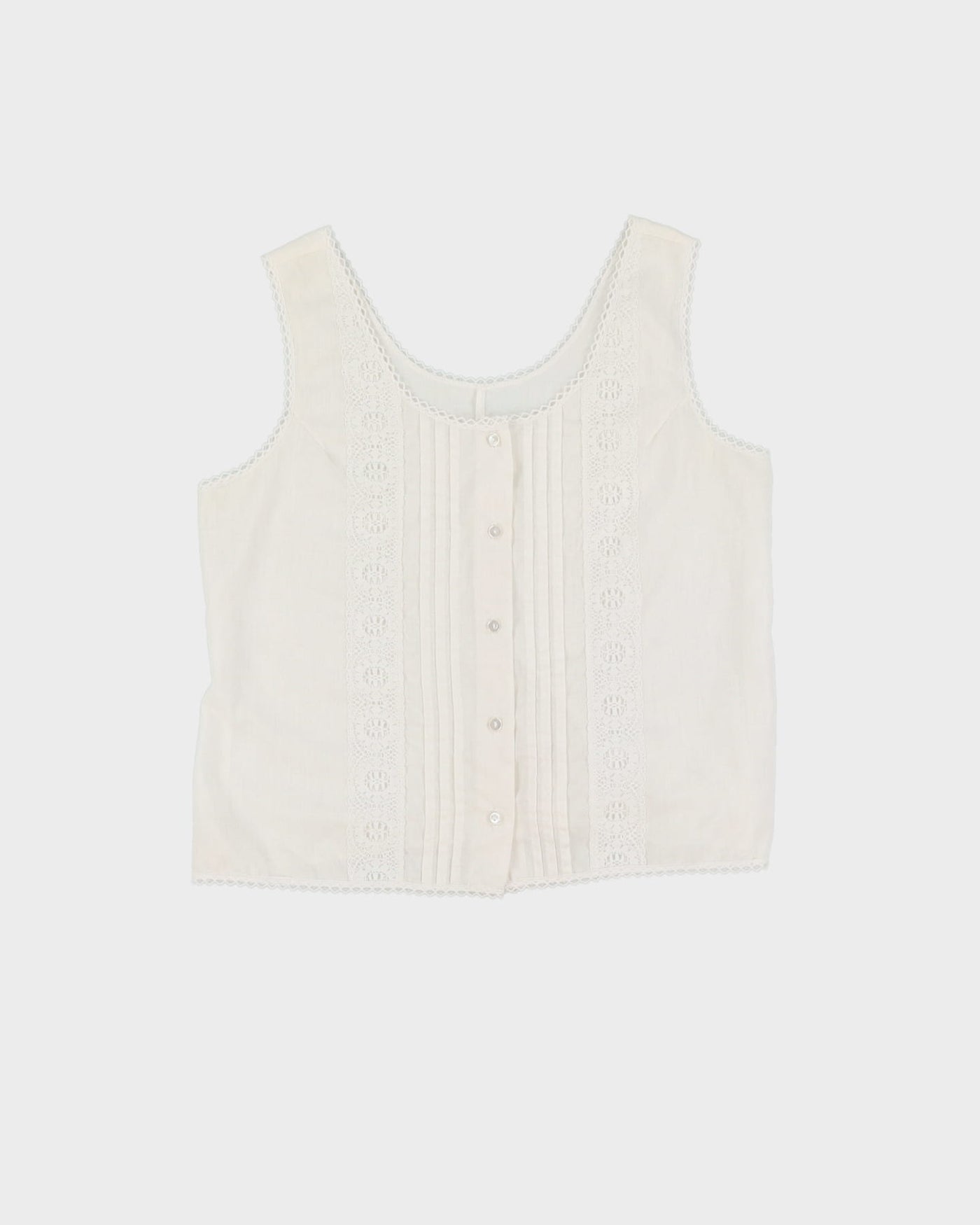 Vintage White Sleeveless Lace Detailed Top - M