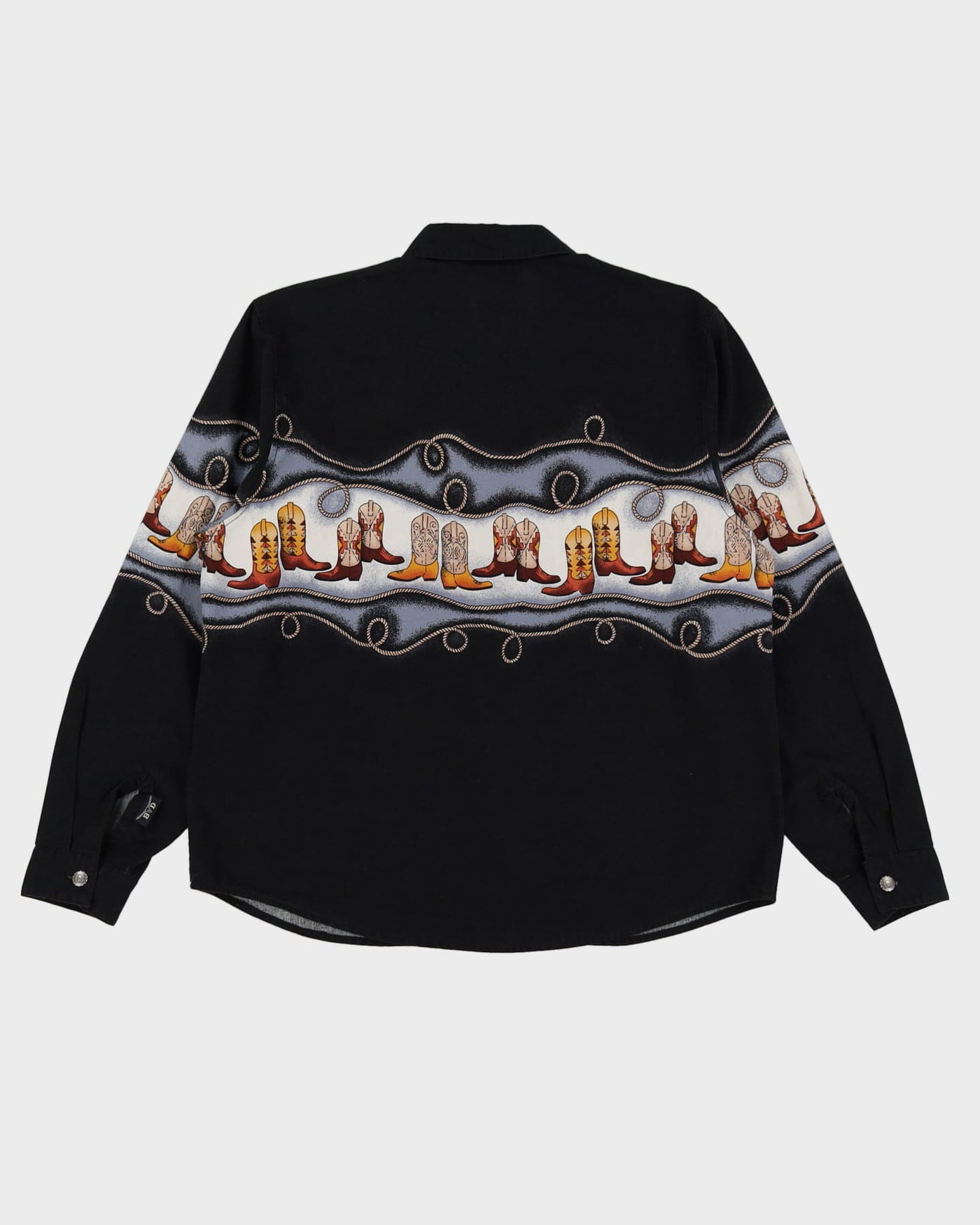 Vintage Black With Cowboy Boots Pattern Blouse - M