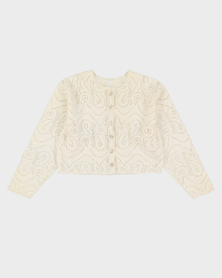 Lace Cropped Cotton Blouse - S