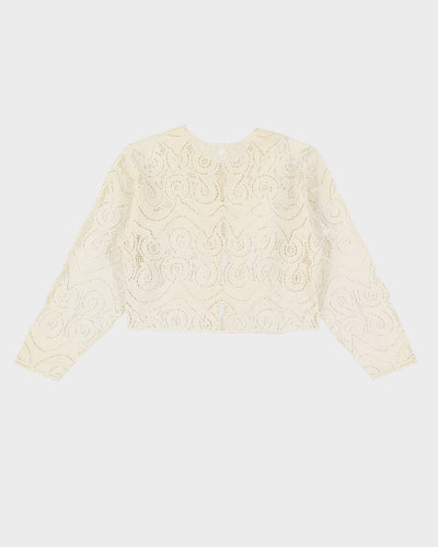 Lace Cropped Cotton Blouse - S