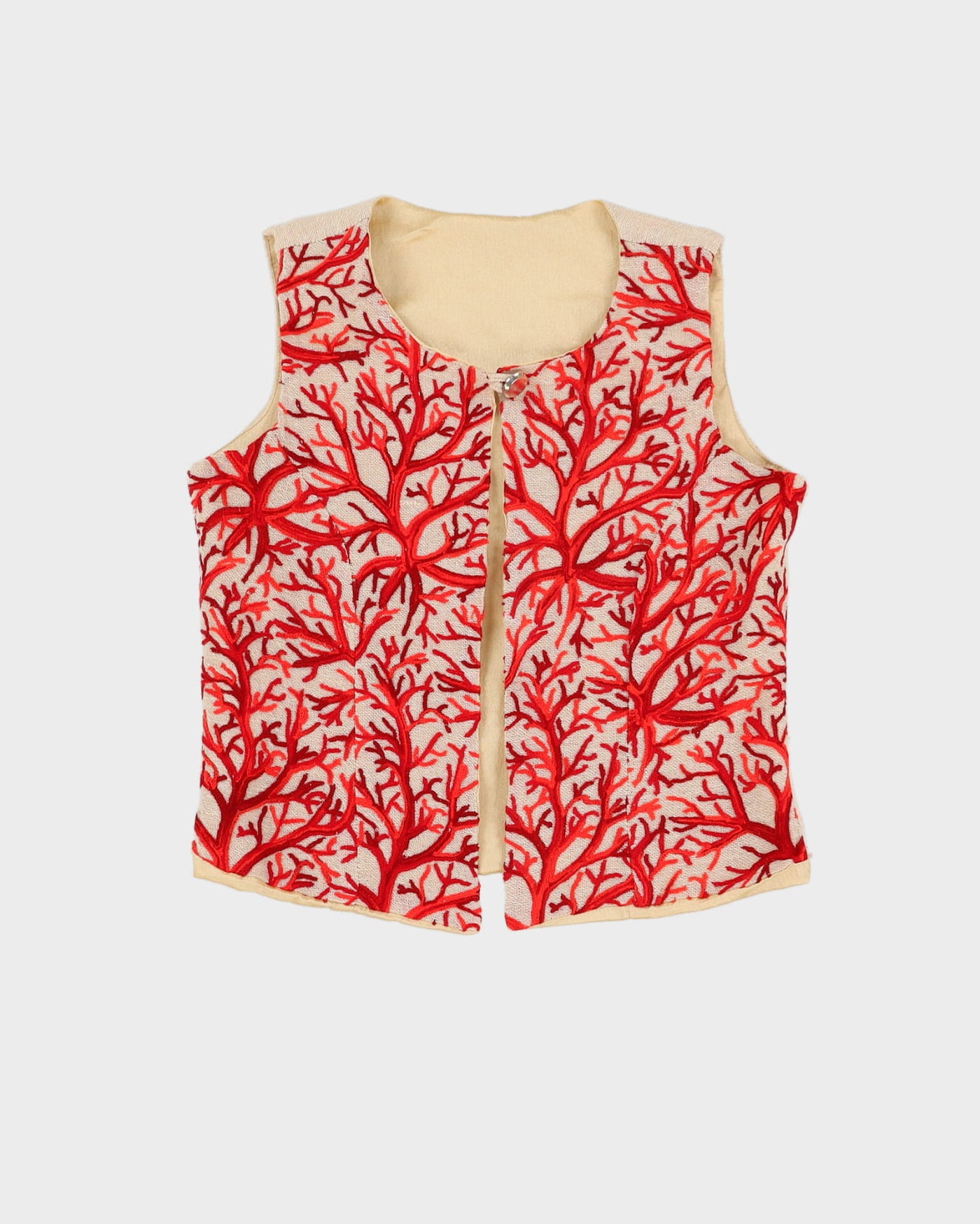 Vintage 1990s Cream and Red Waistcoat Top - S