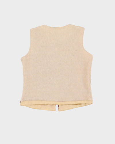 Vintage 1990s Cream and Red Waistcoat Top - S