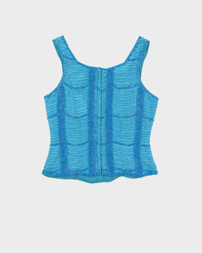 Y2K Blue Beaded Sleeveless Top - XS