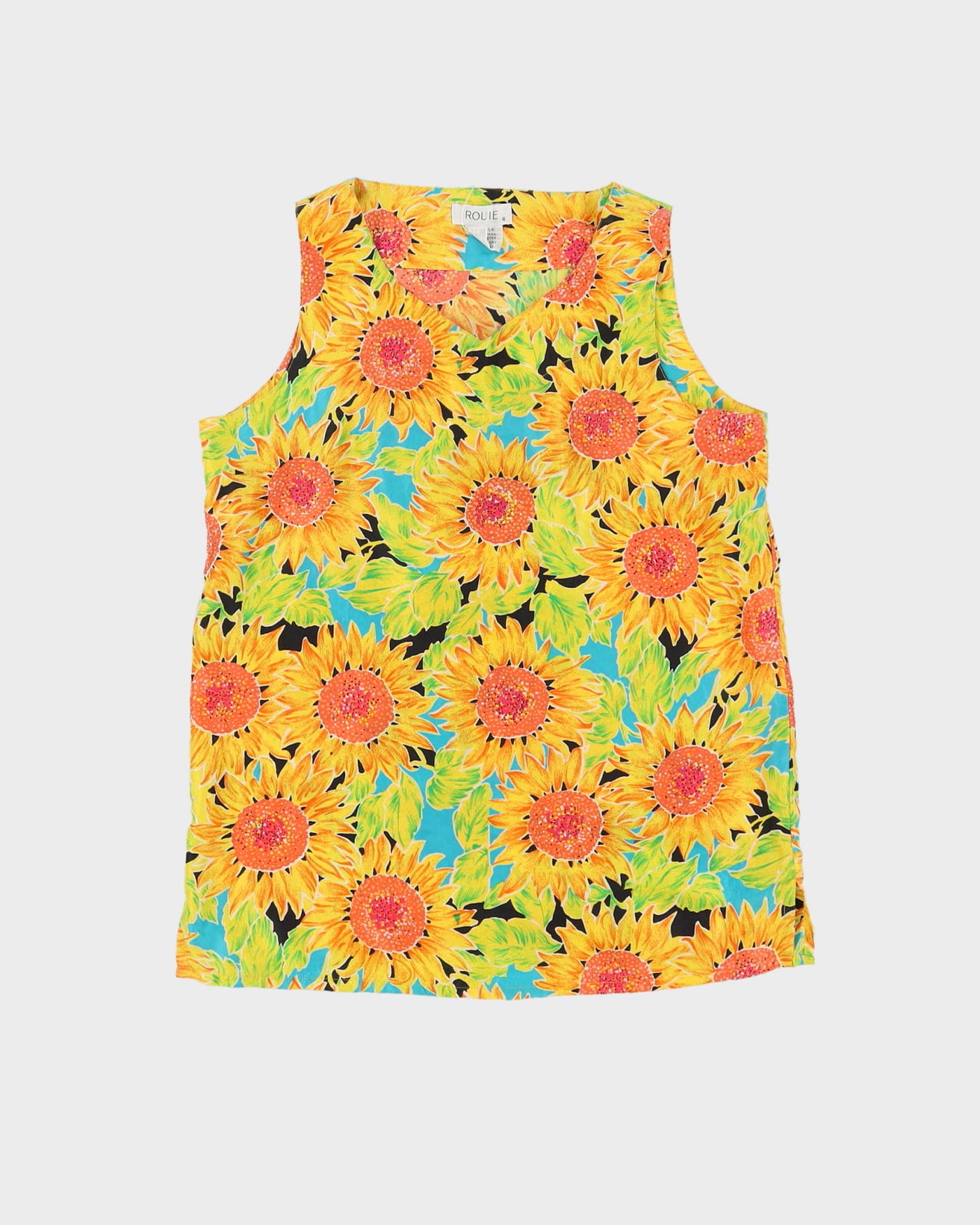 Y2K Yellow Silk Floral Sleeveless Top - M