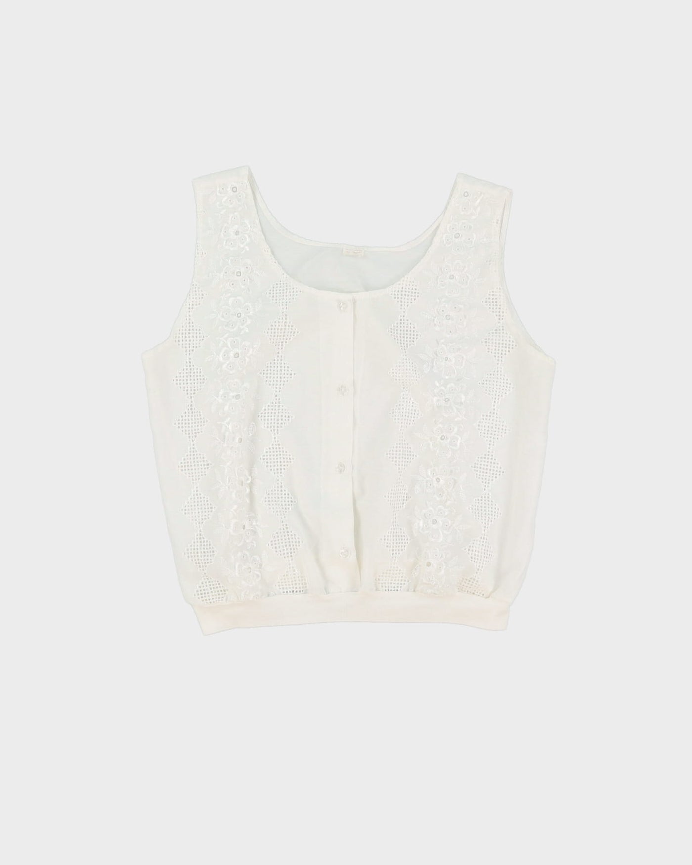 Vintage White Sleeveless Embroidered Top - M