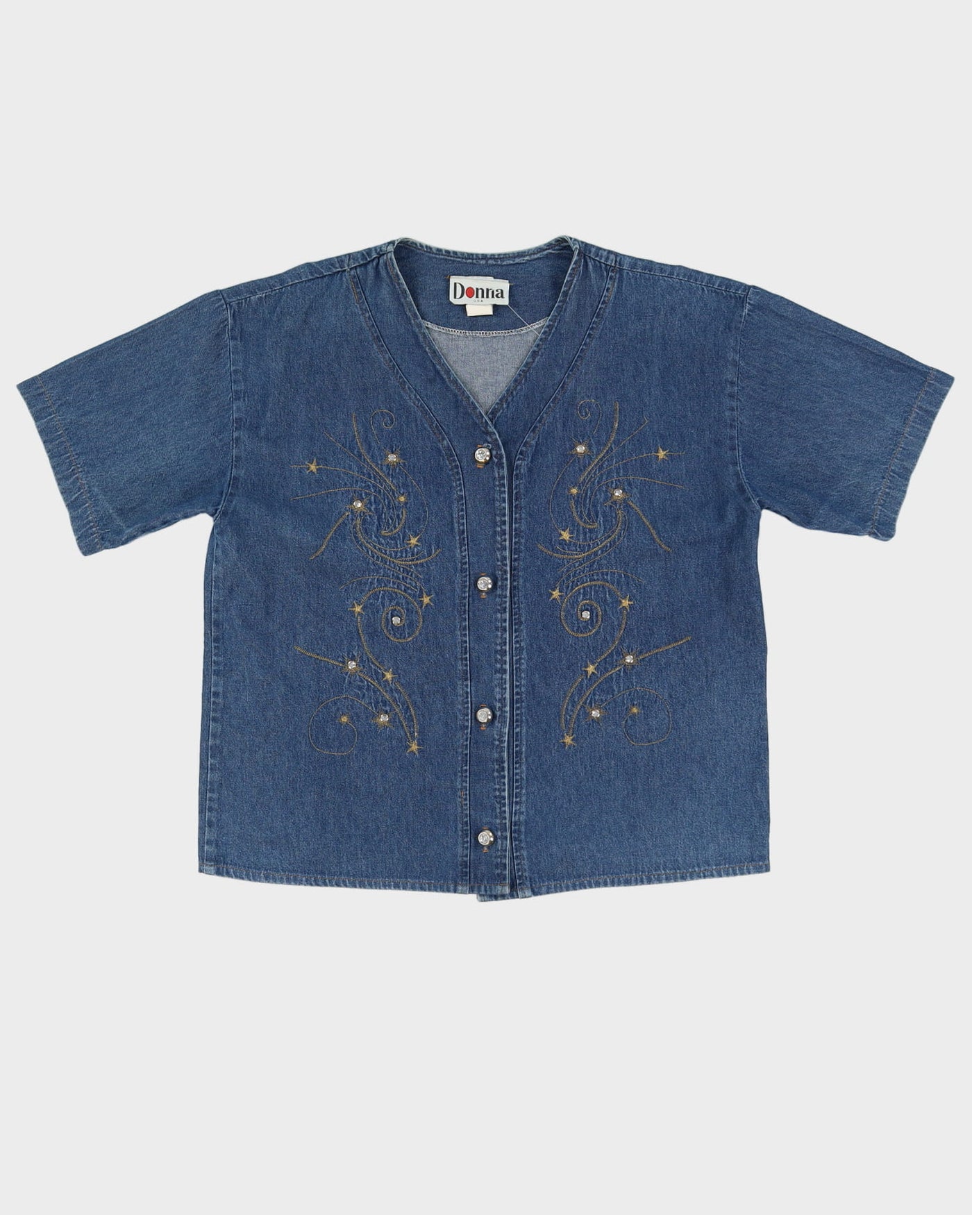 Vintage 1990s Blue Denim With Gold Embroidery Top - M