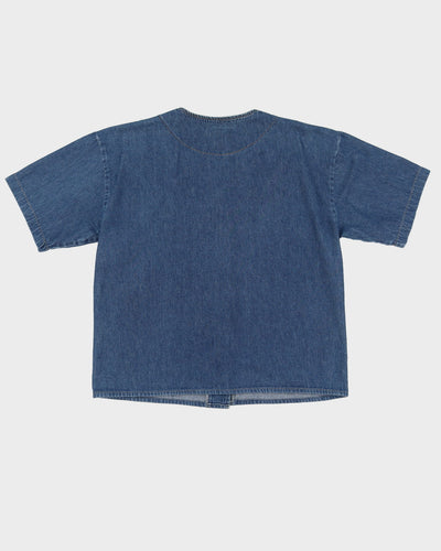 Vintage 1990s Blue Denim With Gold Embroidery Top - M
