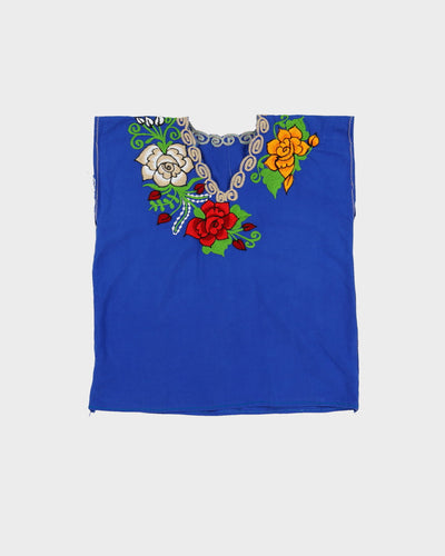 Vintage 1990s Blue With Floral Embroidery Top - M