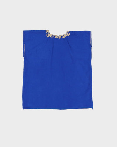 Vintage 1990s Blue With Floral Embroidery Top - M