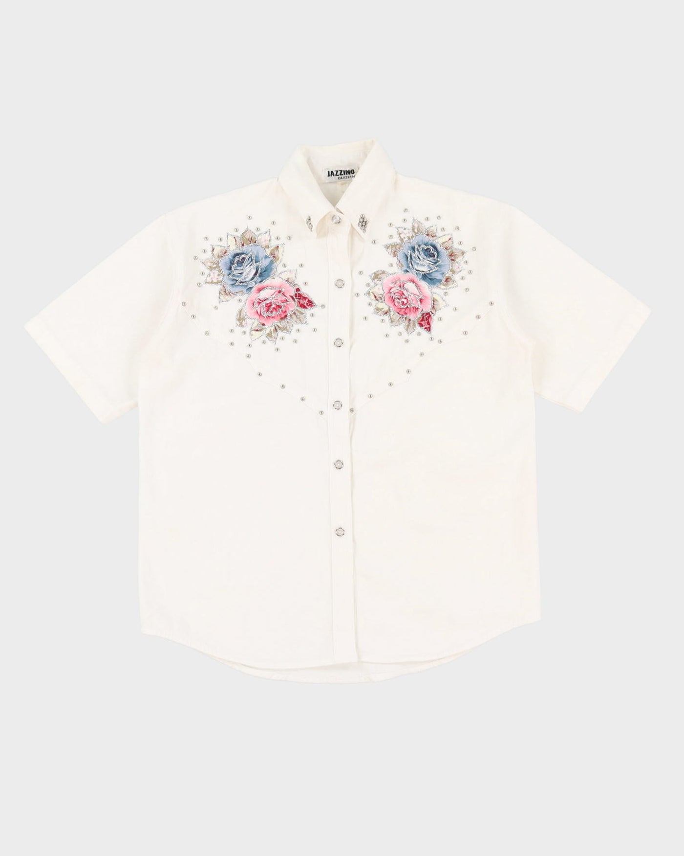 Vintage 1990s White Floral Embroidered Top - M
