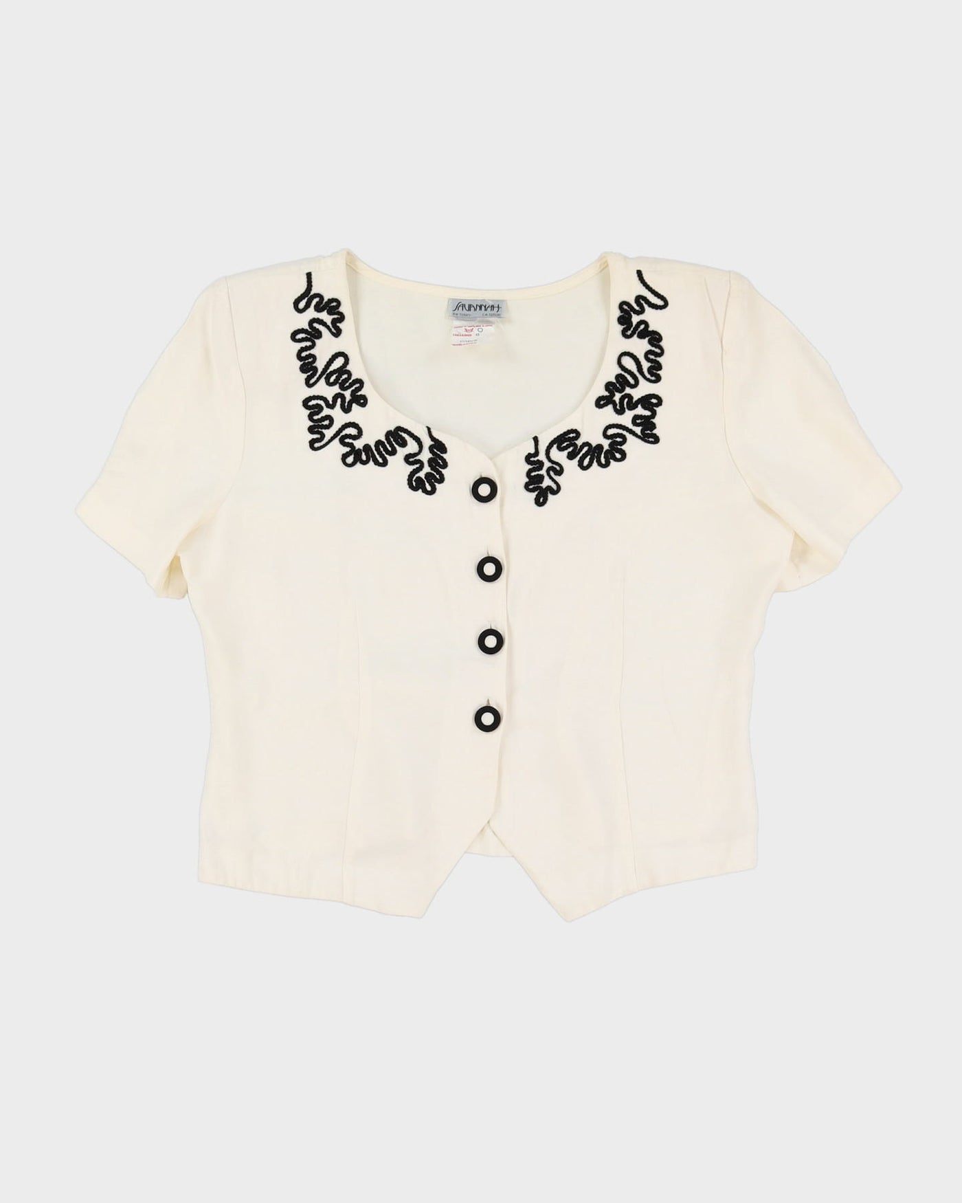 Vintage 1990s White Embroidered Top - L