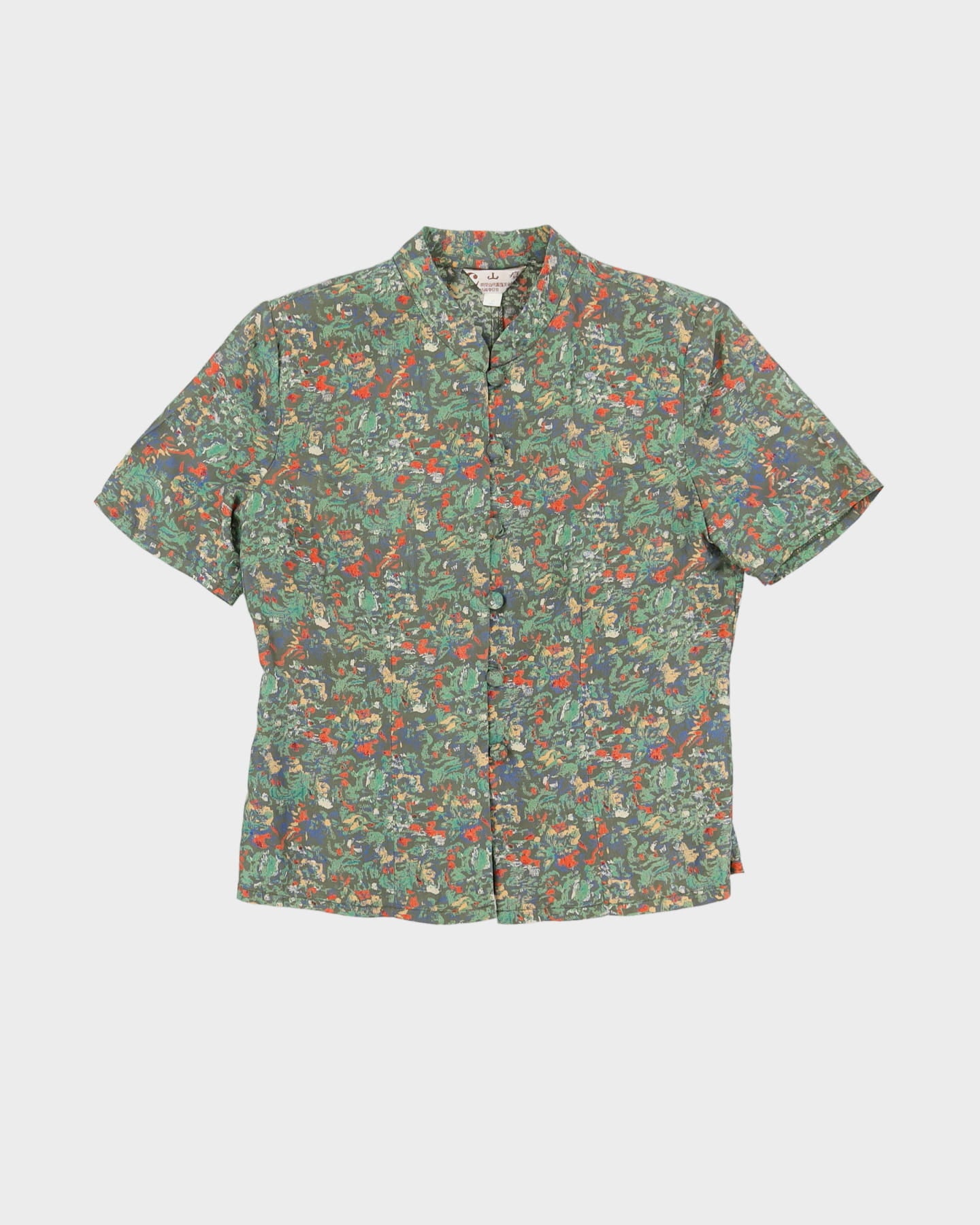 Green Floral Silk Blend Blouse - S