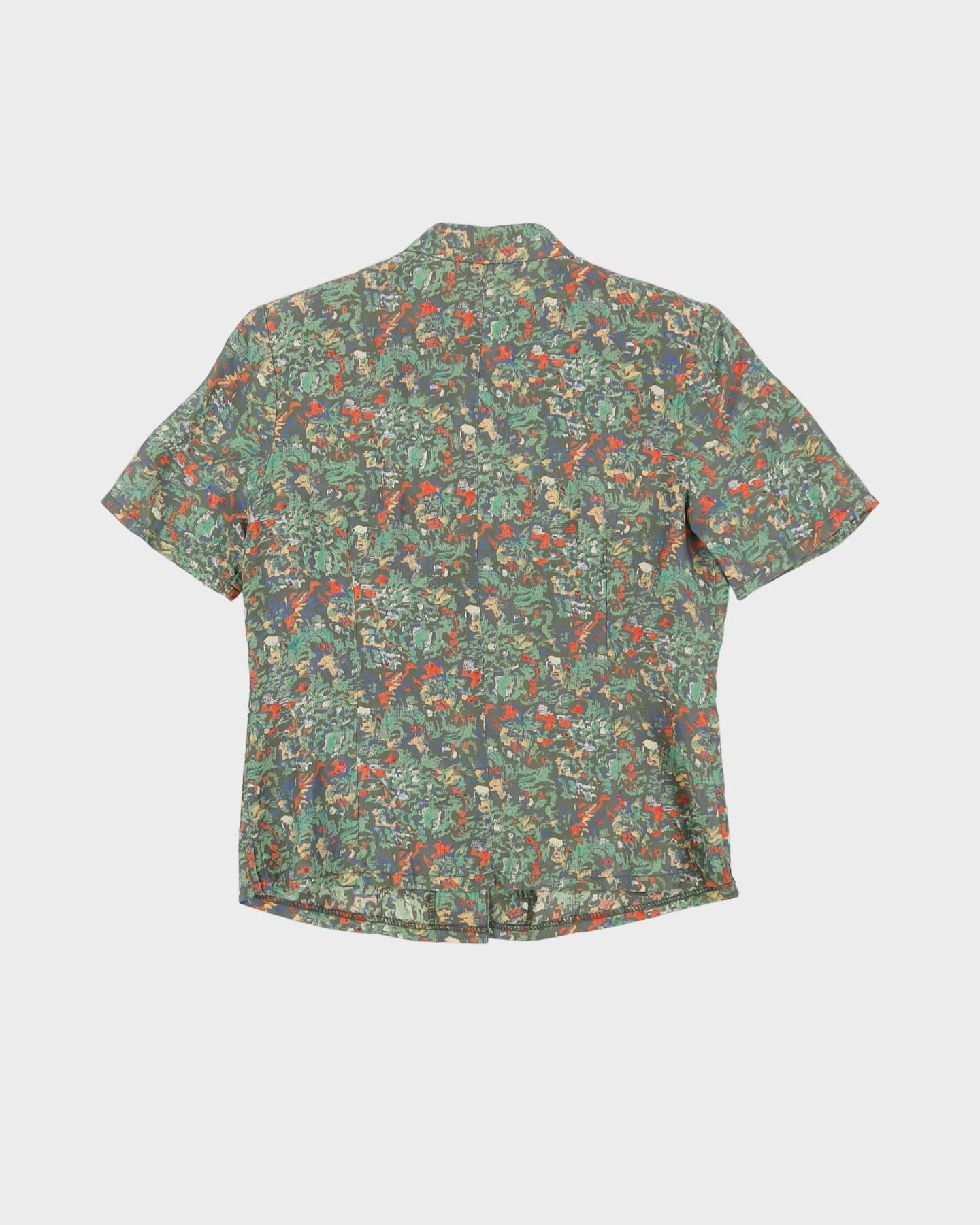 Green Floral Silk Blend Blouse - S