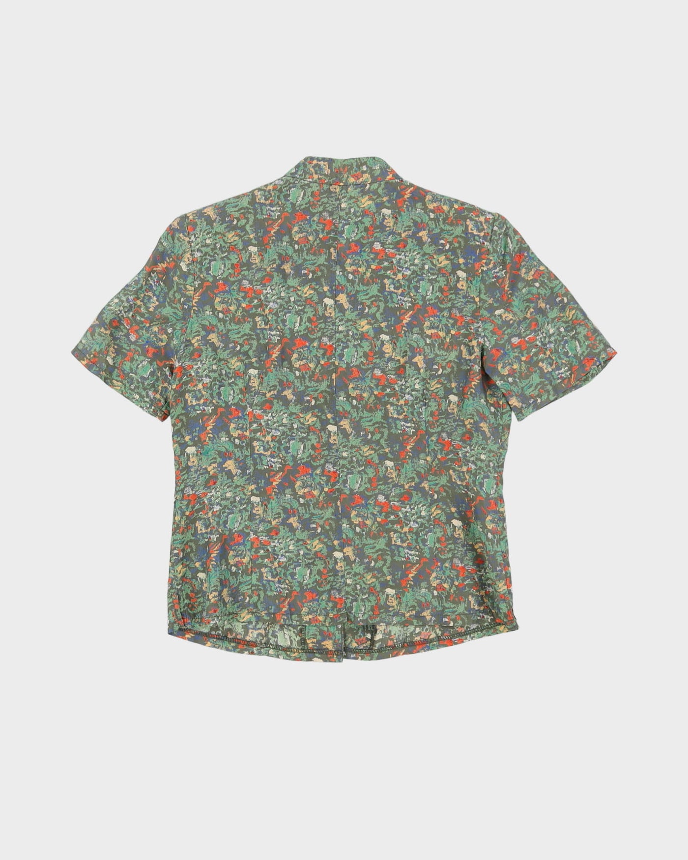 Green Floral Silk Blend Blouse - S