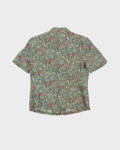 Green Floral Silk Blend Blouse - S