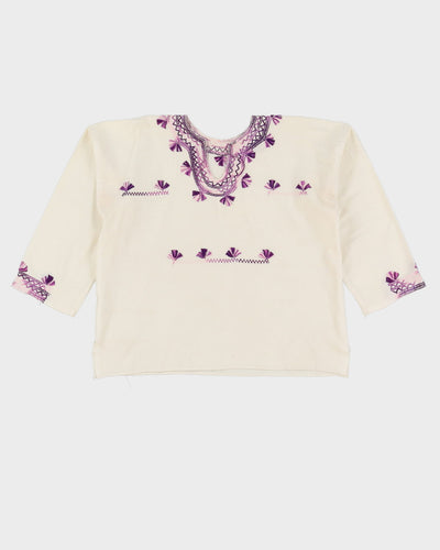 Vintage 1980s Cream Embroidered Blouse - M