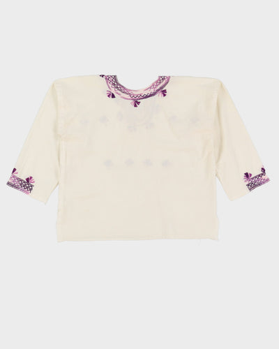 Vintage 1980s Cream Embroidered Blouse - M