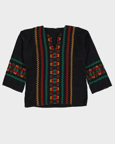 Vintage Black Woven Cotton Top - M