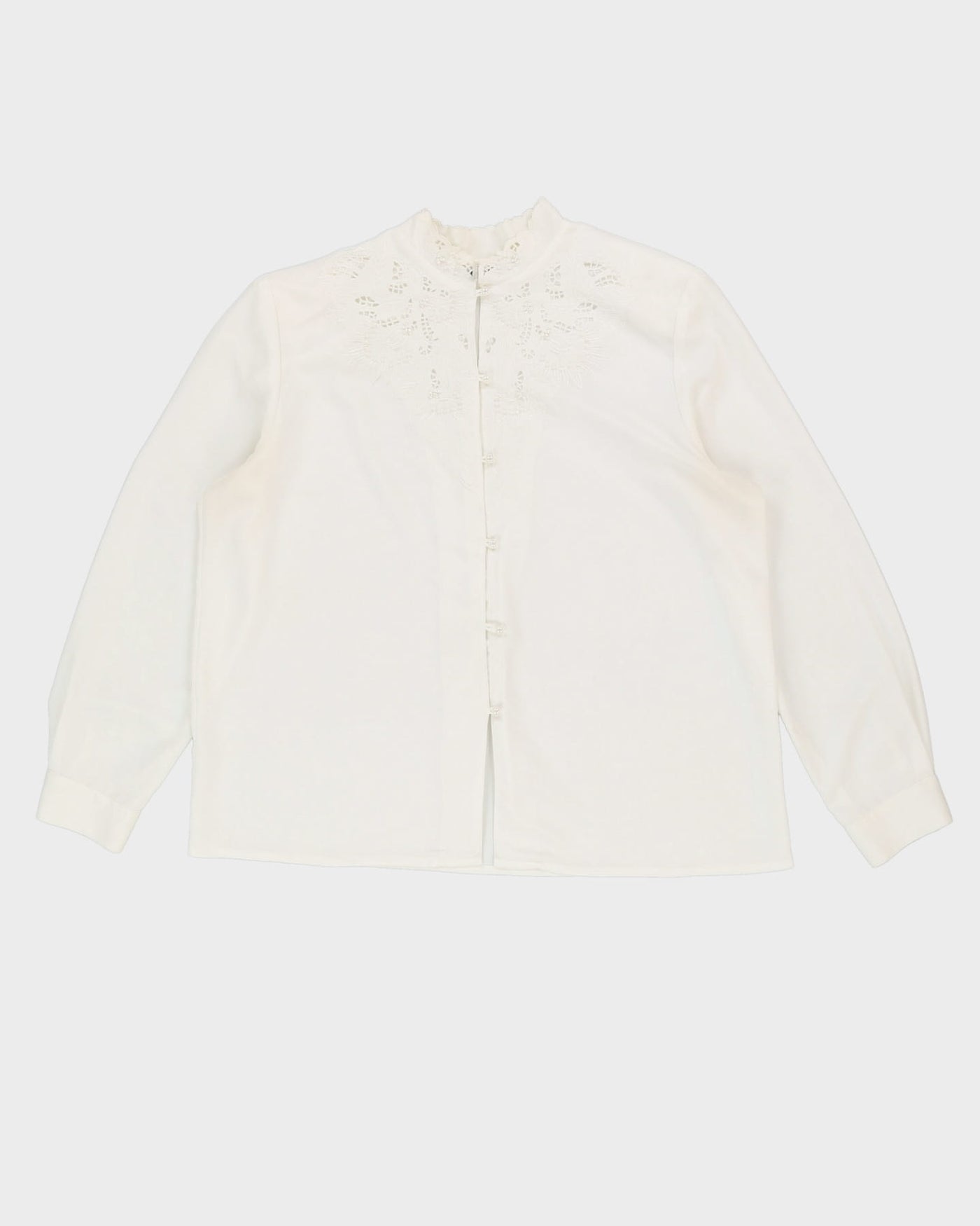 White Lace Detailed Long Sleeve Blouse - L