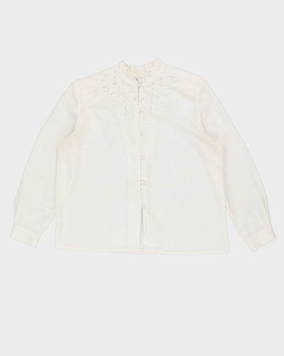 White Lace Detailed Long Sleeve Blouse - L