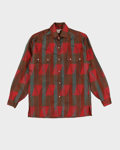 Vintage 1980s Red Patterned Silk Blouse - S