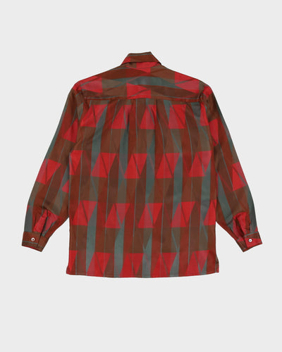 Vintage 1980s Red Patterned Silk Blouse - S