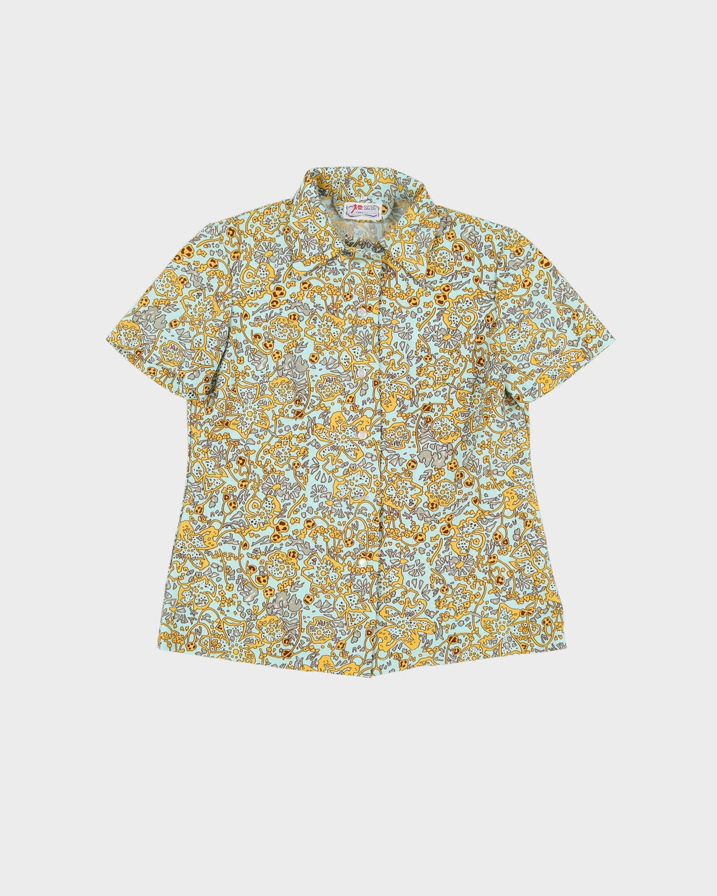 Vintage 1970s Yellow Pattered Blouse - S