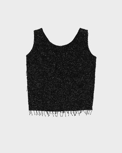 Vintage 1980s Black Beaded Evening Top - S