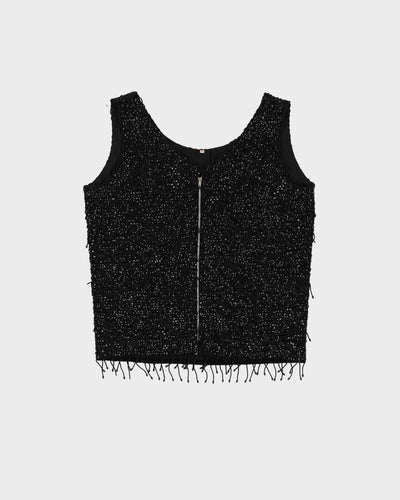 Vintage 1980s Black Beaded Evening Top - S