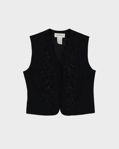 00s Black Beaded Waistcoat Top - S