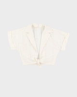Y2K White Lace Tie-Front Cropped Top - S