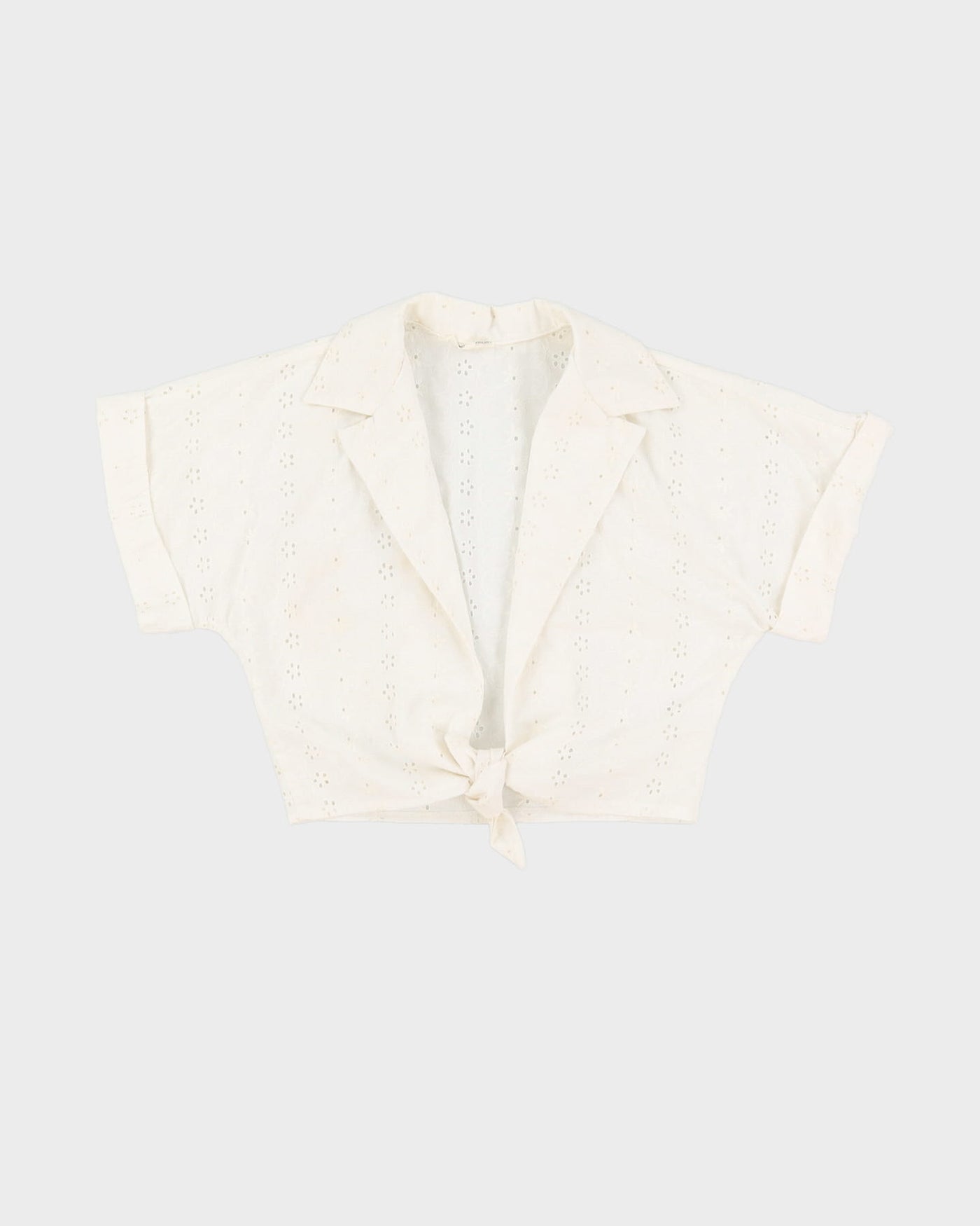 Y2K White Lace Tie-Front Cropped Top - S