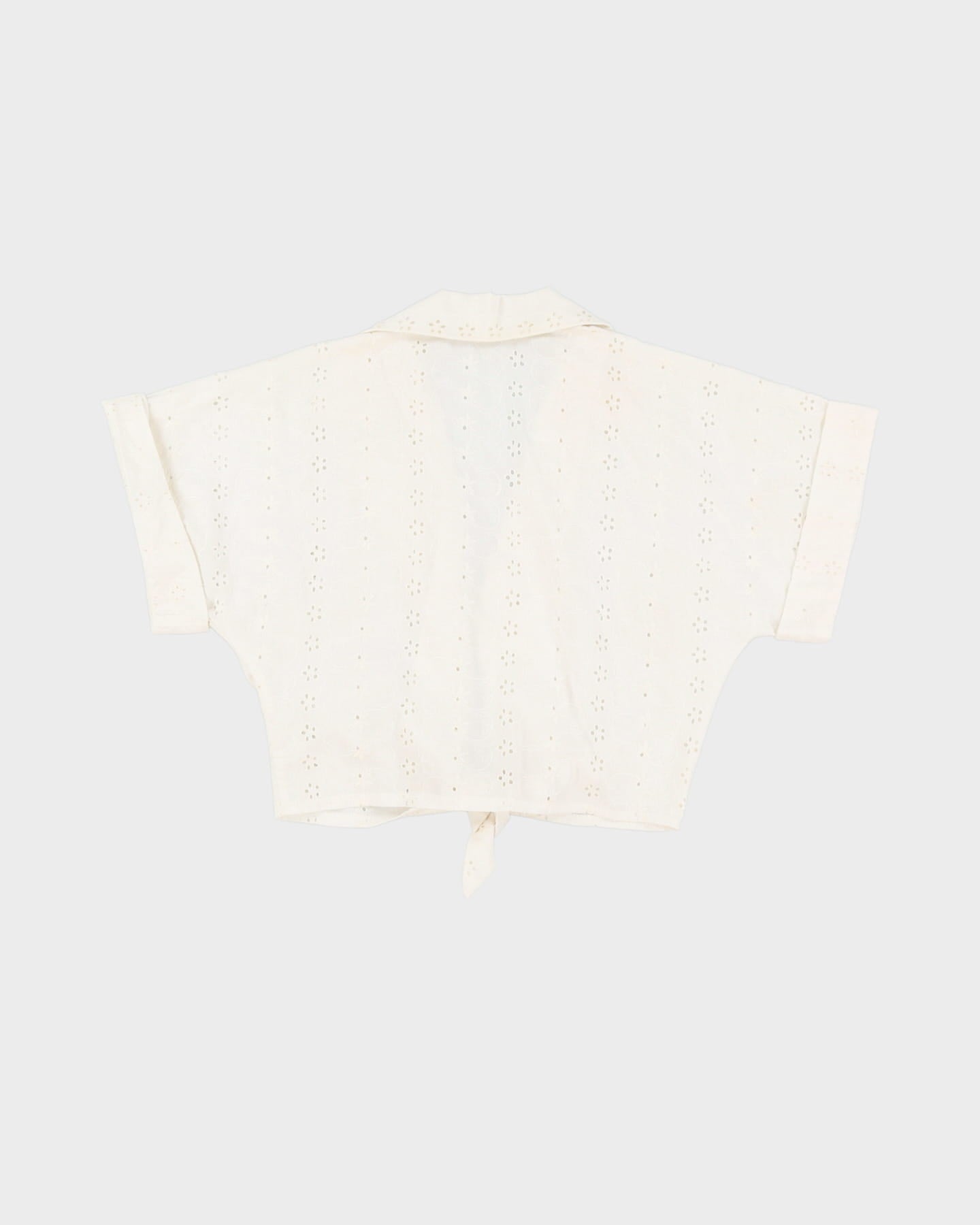 Y2K White Lace Tie-Front Cropped Top - S
