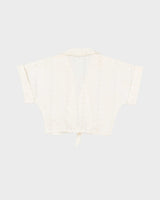 Y2K White Lace Tie-Front Cropped Top - S