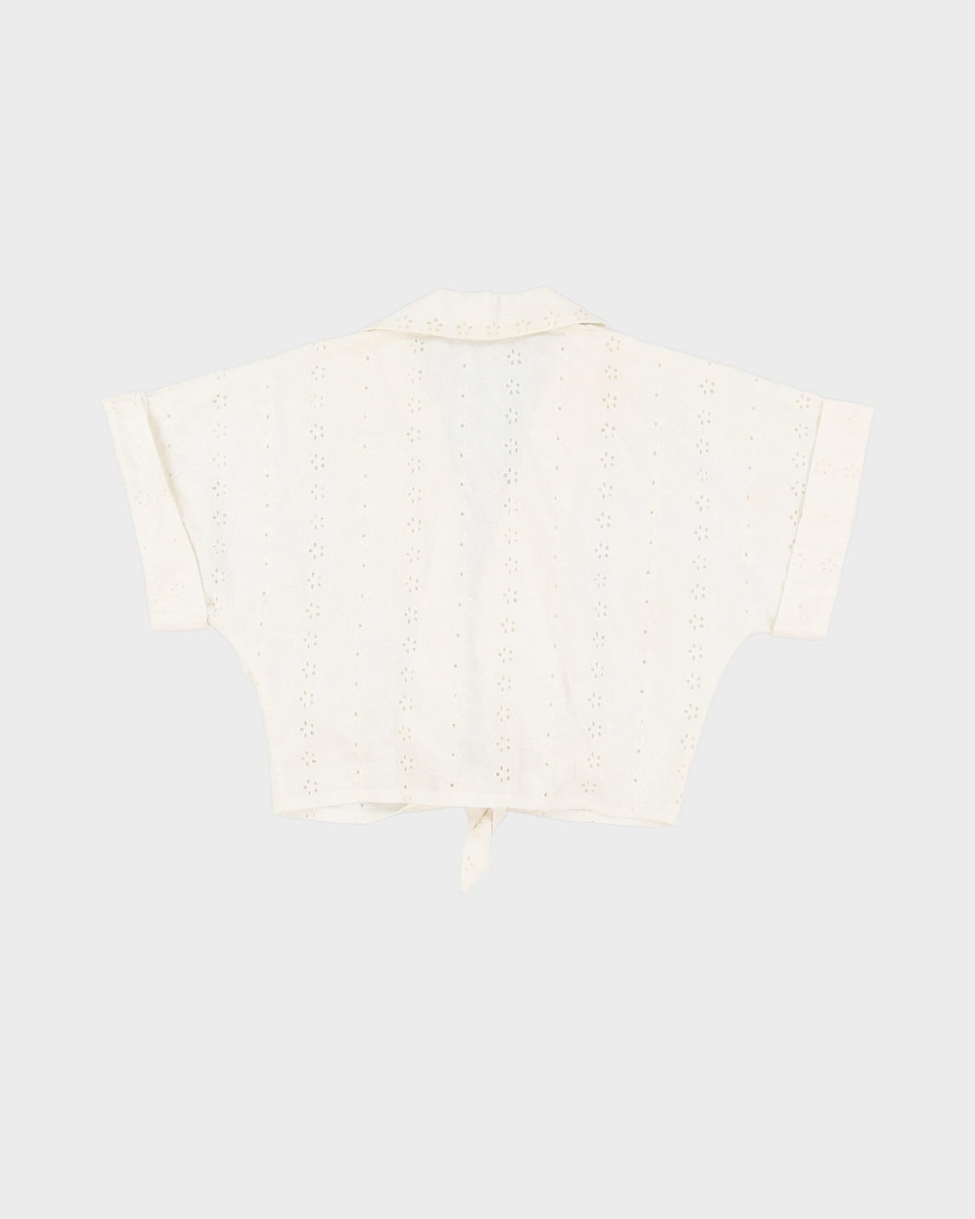 Y2K White Lace Tie-Front Cropped Top - S