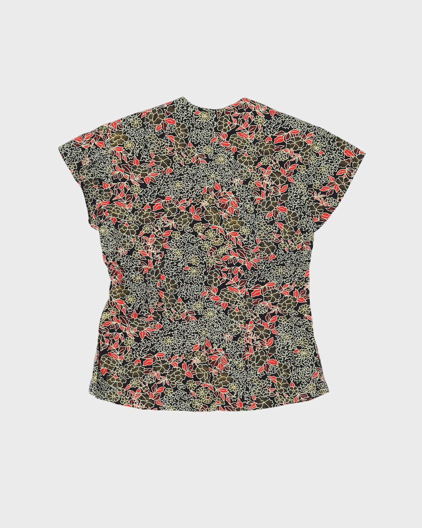 00s Black Patterned Short Sleeve Blouse - XS