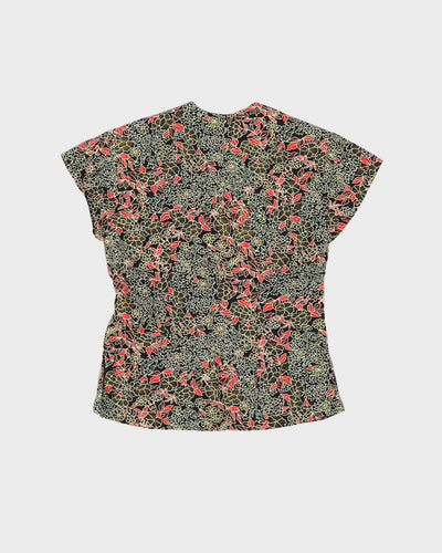 00s Black Patterned Short Sleeve Blouse - XS