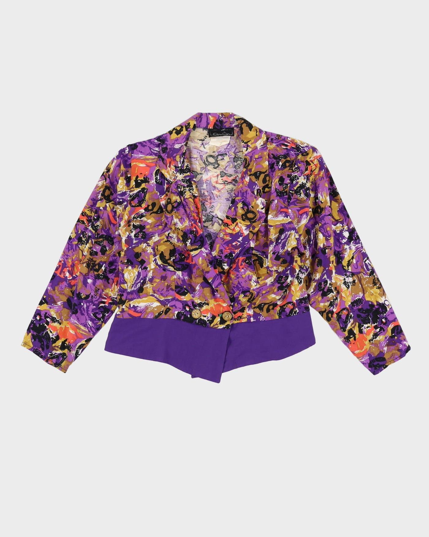 Vintage 1990s Purple Patterned Cropped Blouse - S