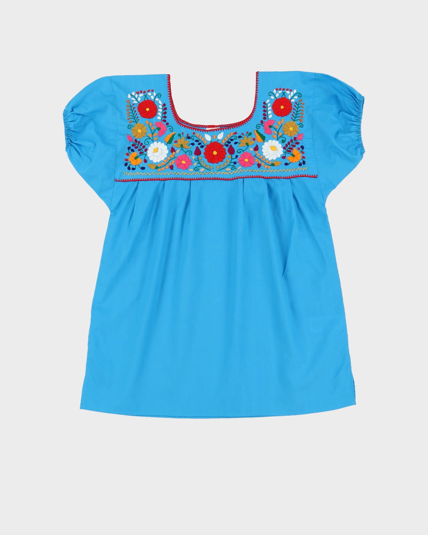 Mexican Blue Embroidered Cotton Blouse - M