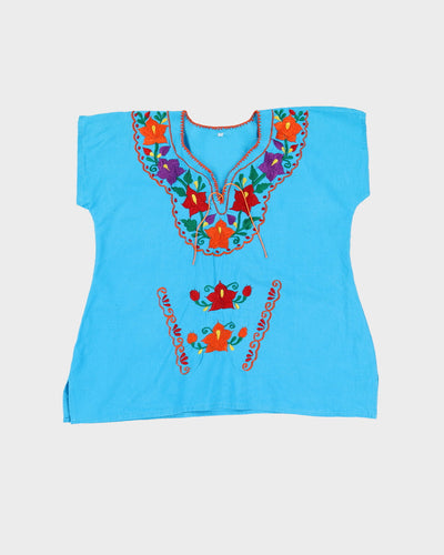 Blue Embroidered Cotton Blouse - M