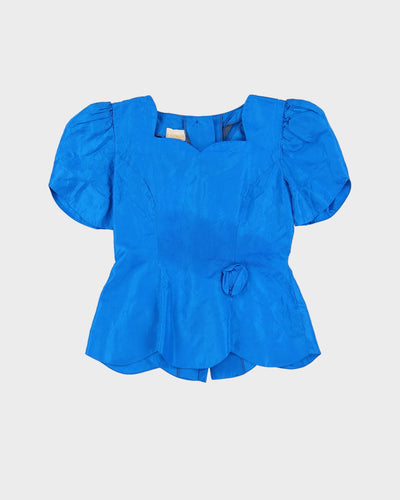 Vintage 1990s Blue Fitted Evening Blouse - XS